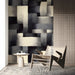 Modern study featuring a woven textured mural on the main accent wall