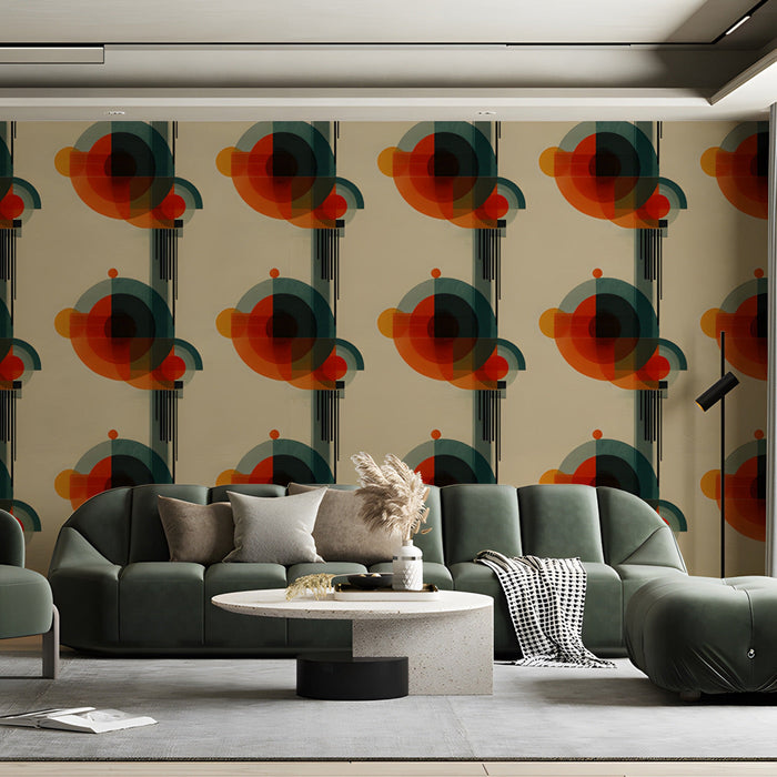 Bold geometric mural design applied to a clean minimalist study wall.