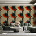 Bold geometric mural design applied to a clean minimalist study wall.