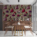 Inviting dining room space decorated with a romantic fuchsia and heart patterned mural