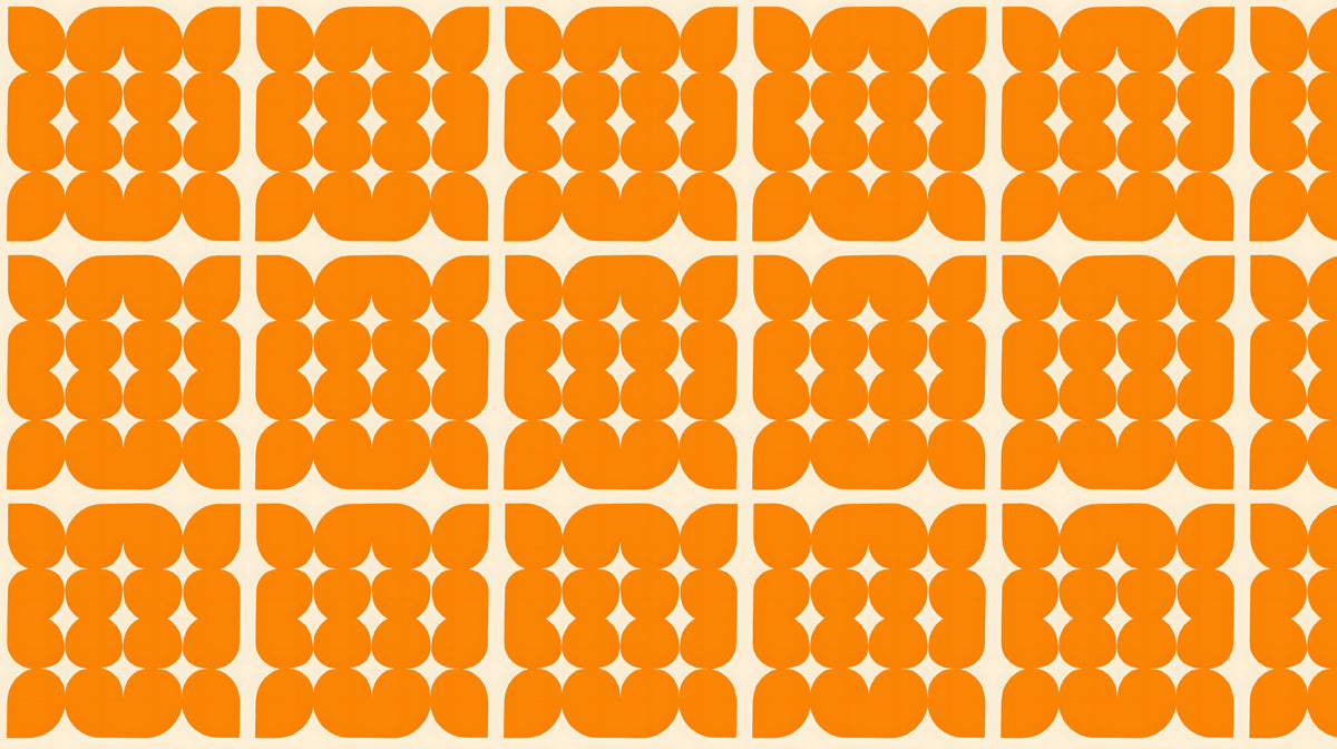 A repeating geometric pattern of orange petal shapes on a cream background.