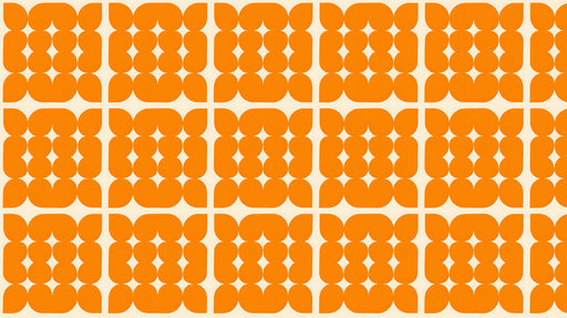 A repeating geometric pattern of orange petal shapes on a cream background.
