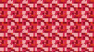 Abstract geometric pixel pattern with repeating red, pink, and orange circles and squares