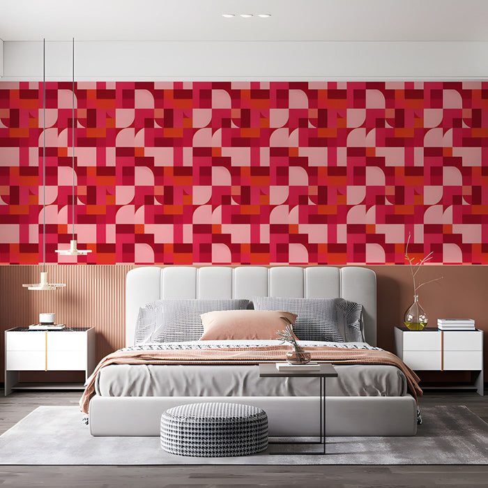 Creative bedroom featuring a vibrant geometric accent wall