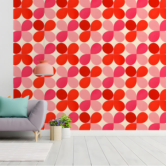 Playful nursery decor with a repeating retro flower wall mural design
