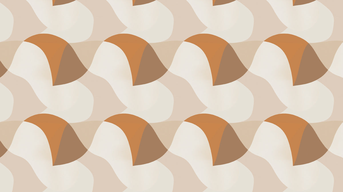 Abstract pattern of overlapping beige, cream, and terracotta geometric wave shapes