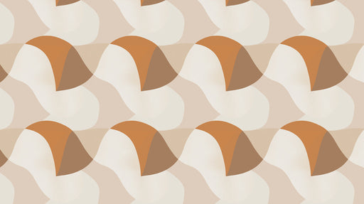 Abstract pattern of overlapping beige, cream, and terracotta geometric wave shapes