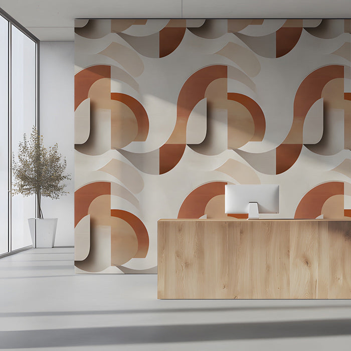 Abstract arch pattern wallpaper used in a bright and airy contemporary entryway