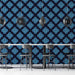 Cafe design with a contemporary geometric clover mural in shades of blue
