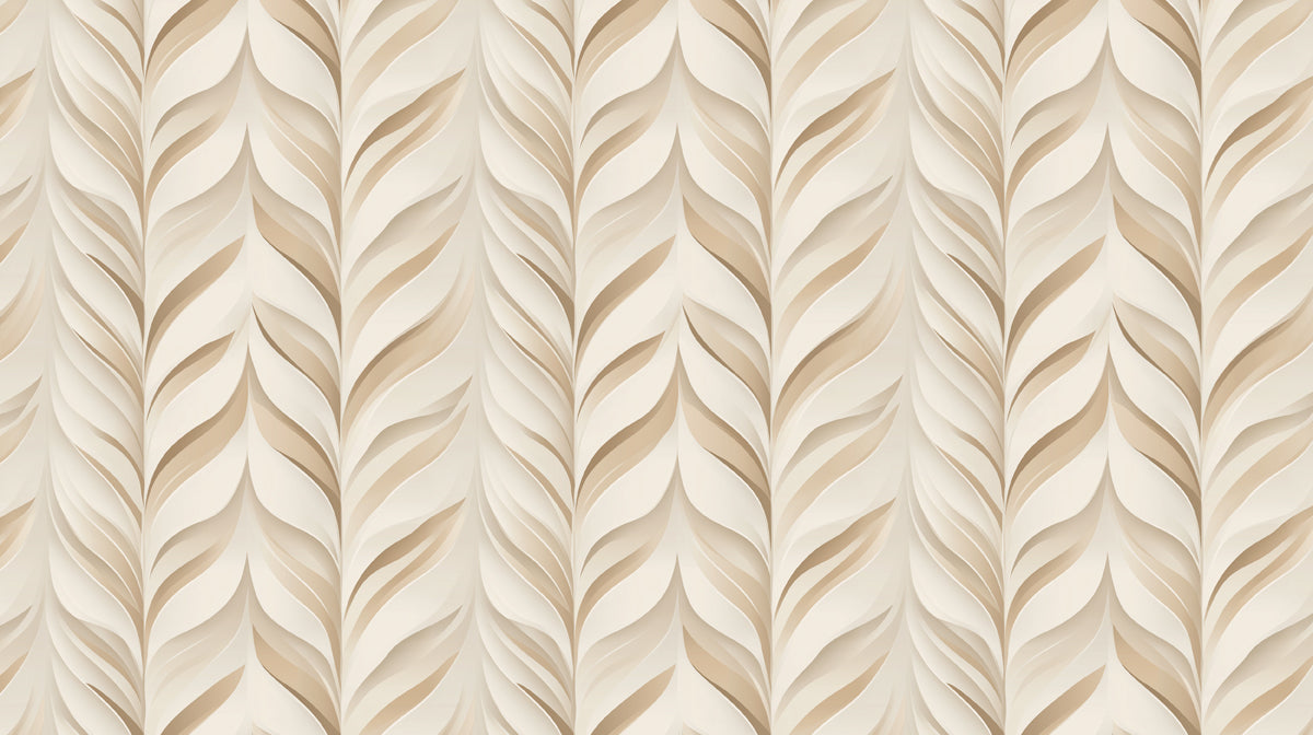 Abstract vertical leaf pattern in shades of cream and soft beige creating a 3D herringbone effect