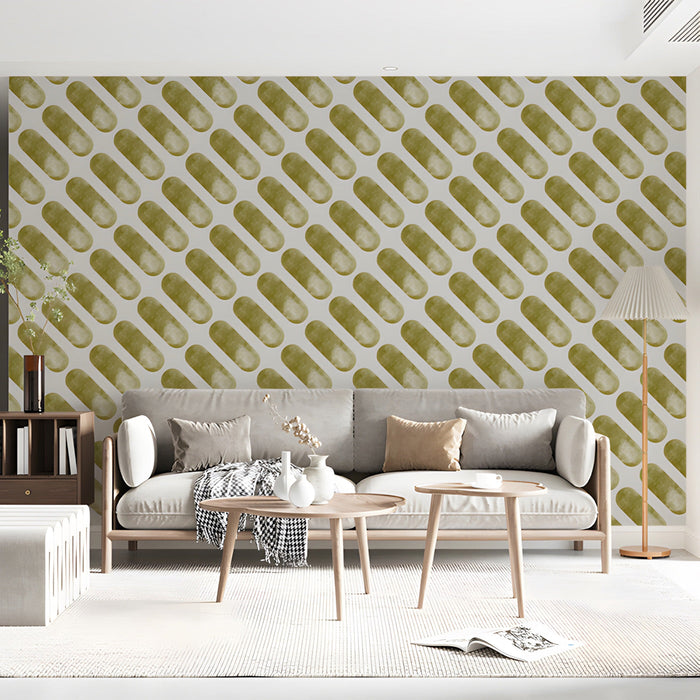 Contemporary studio space with olive green capsule design wallpaper