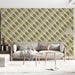 Contemporary studio space with olive green capsule design wallpaper