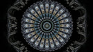 A dark, moody kaleidoscope pattern resembling gothic cathedral arches in shades of charcoal, gray, and stone.