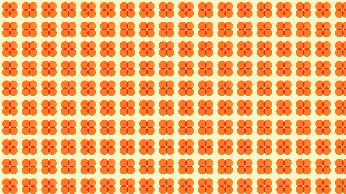 Geometric pattern of overlapping poppy orange and tangerine circles on a pale cream background