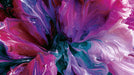 Vibrant fluid art wallpaper with swirls of magenta, deep teal, and stardust white paint