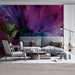 Artistic home office wall decor featuring bold abstract magenta and teal waves