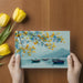 Dining room interior with a serene coastal harbor wall mural