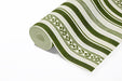 Traditional leaf stripe wallpaper installed in a bright home office with brass accents