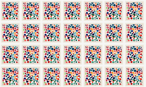 Watercolor mural wallpaper featuring scattered hand-painted multicolored dots on white background