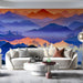 Office space wall decorated with a peaceful, expansive mountain landscape mural for a meditative workspace.