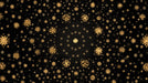 Abstract wallpaper pattern featuring golden star-like motifs scattered across a deep midnight black background.