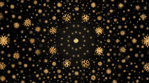 Abstract wallpaper pattern featuring golden star-like motifs scattered across a deep midnight black background.