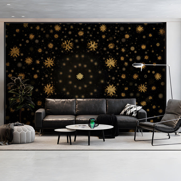A refined lounge or bar area showcasing the dark gold and black star pattern for a moody interior look.