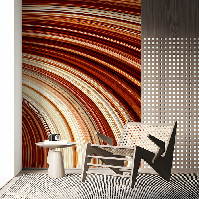 Contemporary home office wall with the flowing sienna line pattern behind a wooden desk setup.