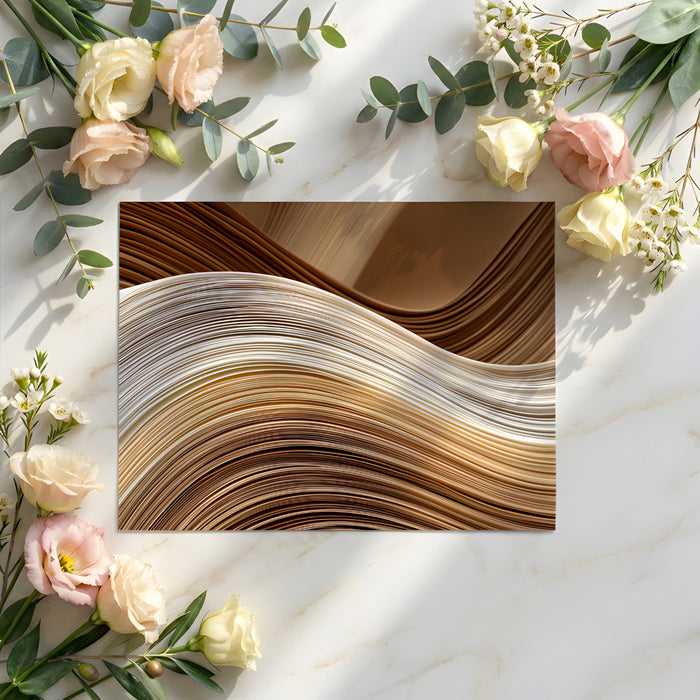 A serene bedroom space with the fluid wave paper design creating a relaxing backdrop.