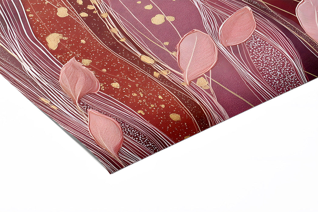Abstract botanical wall mural featured in a contemporary living room with velvet seating
