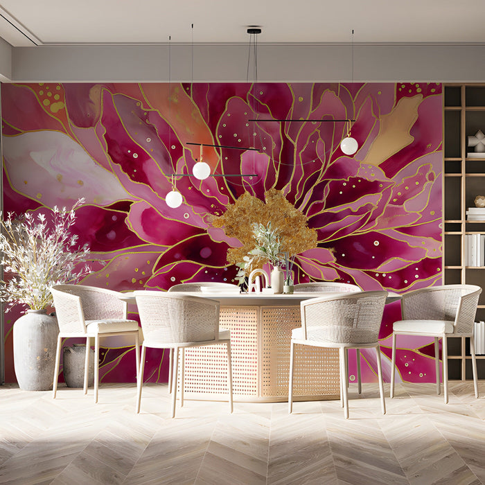 Bright floral art mural featured in a contemporary home office space