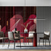 Dining wall mural with moody dark red and gold abstract geometric lines