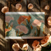 Cozy bedroom interior featuring a botanical mural with terracotta flower details