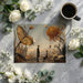 Whimsical garden mural in a creative home office with warm lighting and neutral minimalist decor