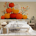 A vibrant bedroom wall decorated with a whimsical pumpkin patch pattern to create a fun and imaginative space for kids.