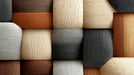 Abstract wallpaper pattern with 3D-effect geometric blocks in charcoal, cream, and terracotta with a fibrous texture.