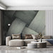 Contemporary living room with a linear woven mural providing a backdrop for velvet furniture