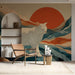 Study wall featuring a stylized mountain cat pattern for a creative workspace