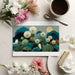 A bright, modern home office space with a whimsical dandelion forest mural.
