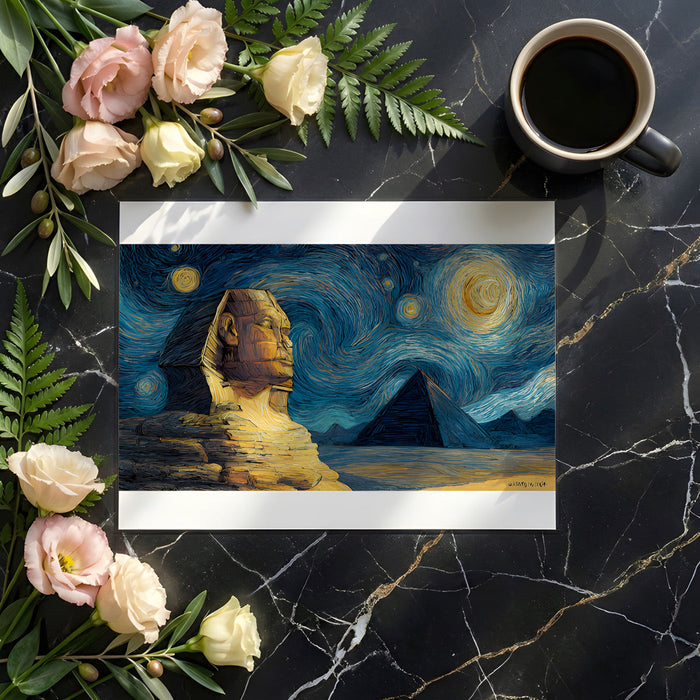 Atmospheric library interior with Egyptian inspired art mural and warm task lighting