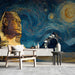Modern study with a large-scale Sphinx mural wall and minimalist desk setup