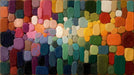 Abstract wallpaper featuring thick impasto style color blocks in a rich palette of green, orange, purple, and yellow.