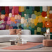Abstract painterly wall mural in a commercial spacesetting, adding creative energy to the workspace.