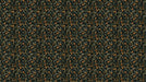 A repeating pattern of ochre fruit and forest green leaves on a dark charcoal background.