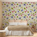 The floral heart wallpaper installed in a bright, modern bedroom with wooden crib furniture.