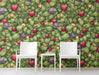 A cozy entryway featuring the heart and botanical mural on a statement wall behind a wooden crib.