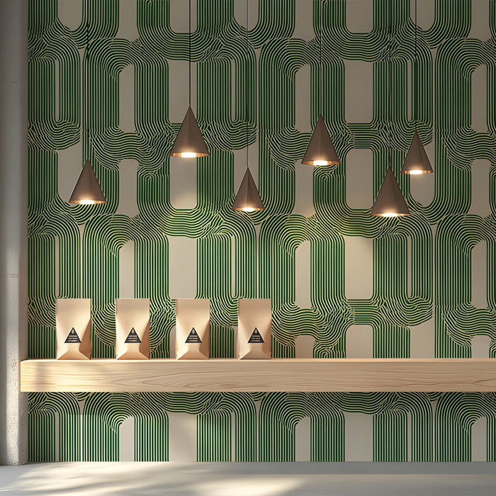 Contemporary  shop interior with abstract geometric wall mural design