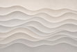 Minimalist wall mural with soft, flowing waves in cream, taupe, and stone gray gradients.