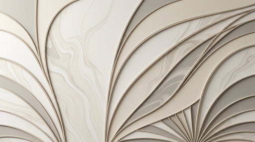 Abstract wallpaper pattern featuring sweeping arcs in creamy beige and soft taupe tones with subtle marbled textures