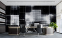 Modern office with a striking geometric monochrome wall mural